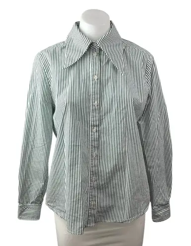 Favorite Daughter Green White Striped Collar Long Sleeve Button Down Shirt Top S