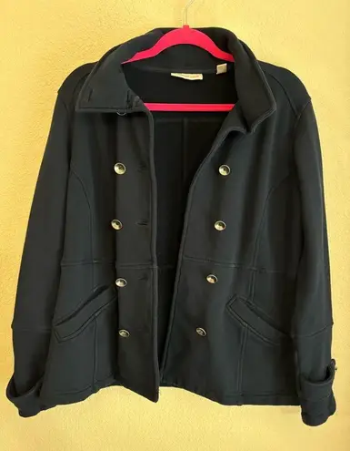 Coldwater Creek Navy Double Breasted Pea Coat Style Sweater With Detachable Hood