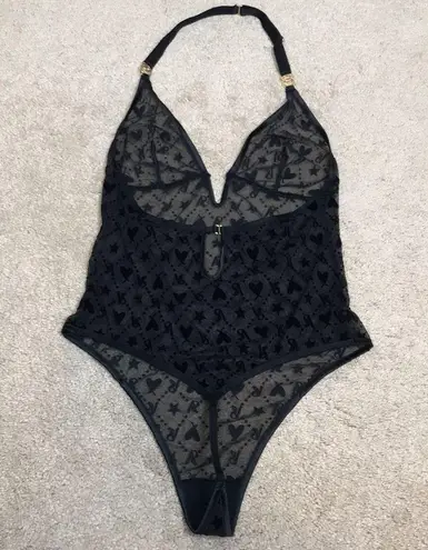 Victoria's Secret Victoria’s Secret Women’s Sheer VS Heart Patterned Halter Teddy Thong Lingerie