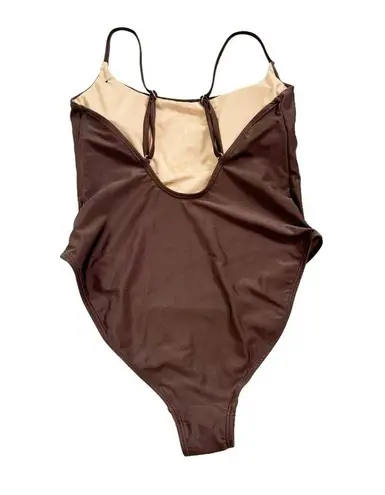 Cotton On NEW  Body Thin Strap Low Scoop One Piece Cheeky Swim Suit Brown Size M