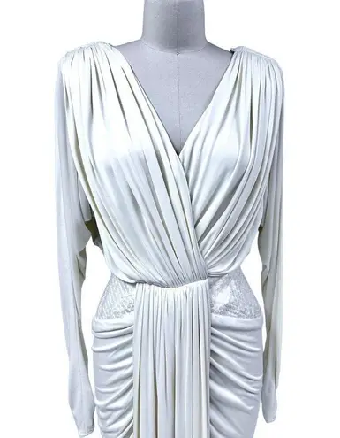 Tadashi 80s Mob Wife Draped Dress Sz 6 Cream Jersey Wiggle Sequin Waist Wiggle
