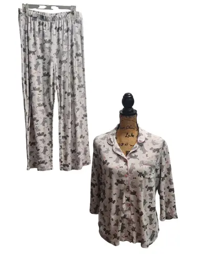 Karen Neuberger Women's Pajama Set Dog Print Sleepwear Top Pants L White Size undefined