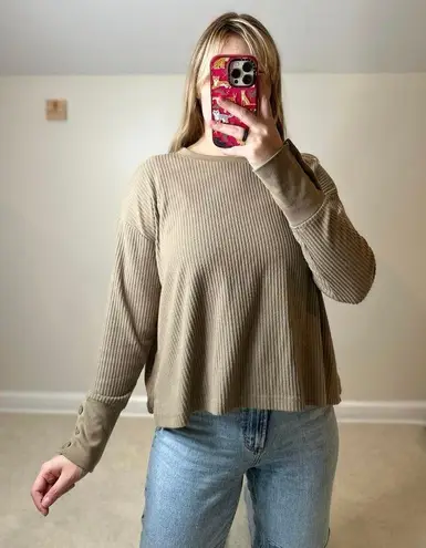 Jane and Delancey : Taupe Ribbed Fleecy Long Sleeve