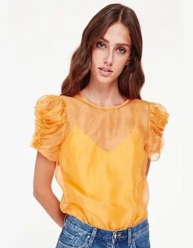 Cami NYC Louisa Sheer Organza Silk Bodysuit Tangerine XXS NWT