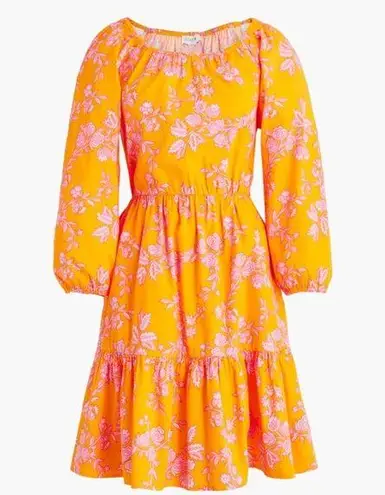 J. Crew Factory Scoop Neck Orange with Pink Floral Dress Size 8