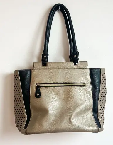 Marc New York Andrew Marc Brushed Gold Black Leather Tote Shoulder Bag Purse Bag