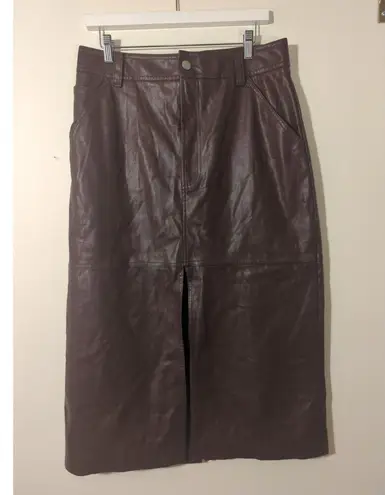 RTR Saunders Brown Faux Leather Slit Midi Skirt Size 14