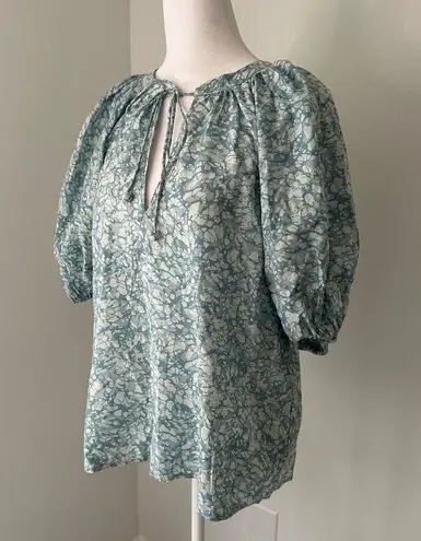 House of Harlow 1960 Martine Seafoam blue floral cotton short-sleeve top size S