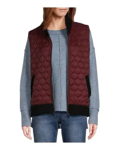 Westbound Dual Pocket Knit Contrast Vest Medium Maroon Full Zip Pockets Fall