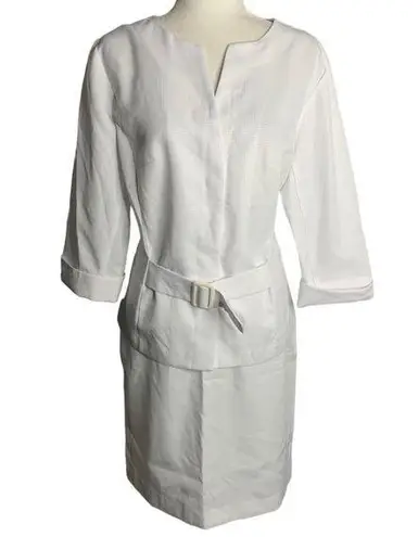 Buttons T Milano 2 pc Top Pencil Skirt Set 14 White V Neck Cuffed Sleeve Zip