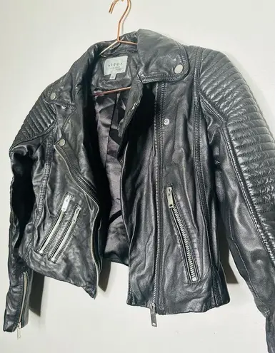 SAMANTHA SIPOS Black Ribbed 100% Leather Biker Cropped Jacket Size Extra Small