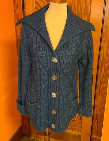 Vintage 70s chunky blue big collar cardigan Size L