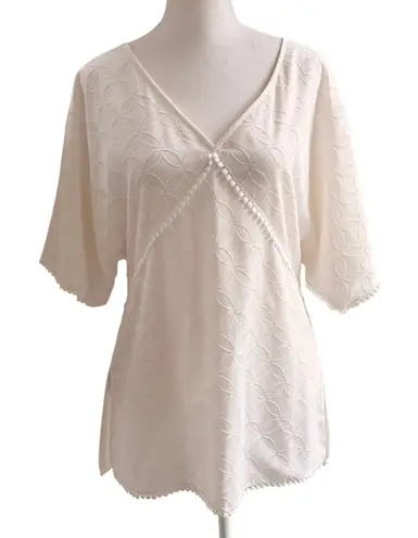St. John White Medallion Fil Coupe Lace Textured Blouse Women's Size XS / 2