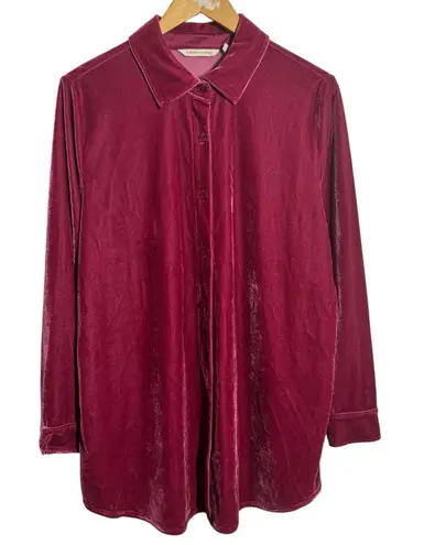 Soft Surroundings Top Women L Cranberry Red Velvet Button Up Blouse Holiday