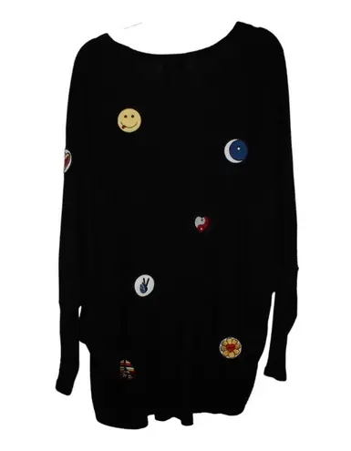 Lauren Moshi  Irina Hippie Peace Love Open Cocoon Cardigan Black Patches OS