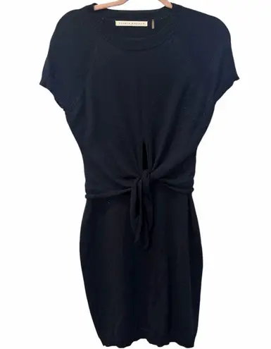 Susana Monaco Navy Tie-Front Sweater Dress Merino Wool Blend Size M