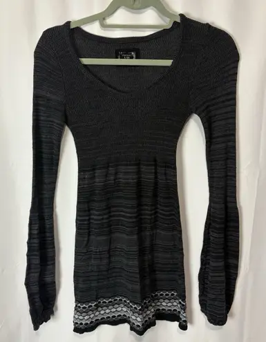 Decree Y2K Gray Black Babydoll Tunic Top Long Sleeve Sz Sm Fairy Grunge Coquette