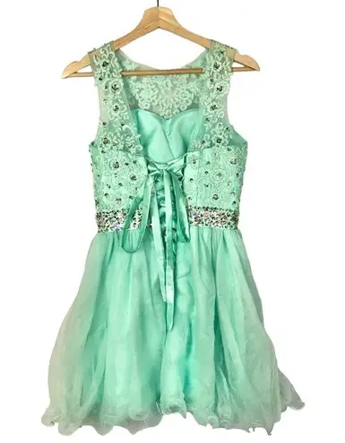 Boutique Mint Green Rhinestone Tulle Mini Dress 2