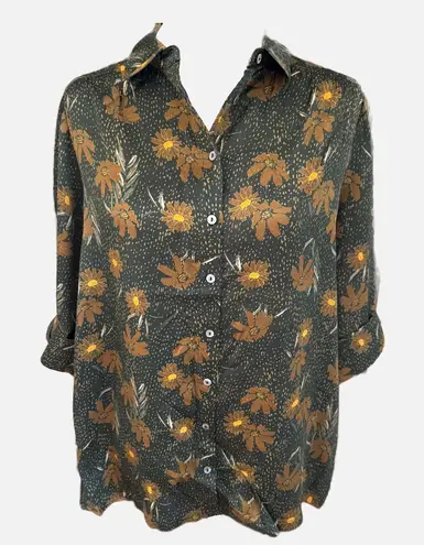 Knot Sisters Revolve Dark Floral Viscose Button-Up Blouse black brown