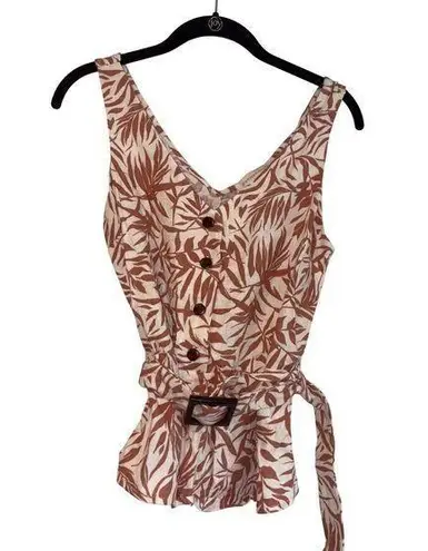 MISA Los Angeles Monteau Los Angeles Brown Leaf Print Button Front Shirt with Belt Size S