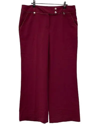 Larry Levine Wide Leg Career Wear Pants Womens 14 Red Polyester Rayon Satin Trim