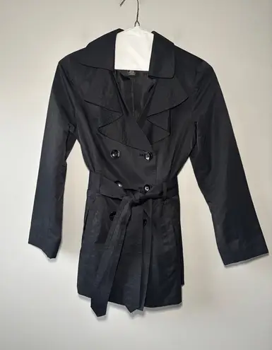 London Fog Women's Black Double-Breasted Belted Collared Trench Size Small