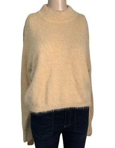 Sun and Moon Womens Pullover Sweater Funnel Neck Fuzzy Long Sleeve Knit Beige XS Tan
