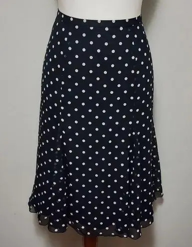 Liz & Co navy polka dot chiffon midi skirt size 14