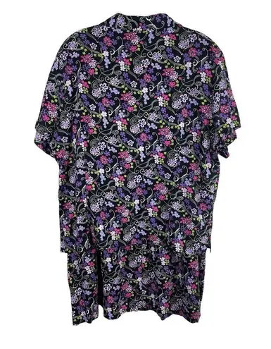 Sag Harbor Black Purple Floral Short Sleeve Button Up Midi Skirt Set PXL