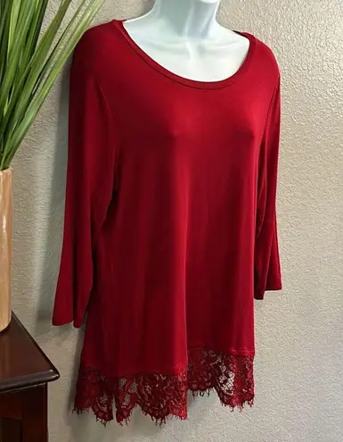 Dress Barn #424  Deep, red, long sleeve lacy, top size large