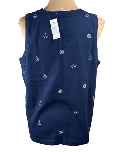 Loft New  Knit Tank Top Sailing Embroidery Navy Cotton L Large