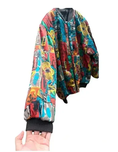 Vintage Braetan Colorful Floral Abstract Bomber Jacket // Size Medium Red