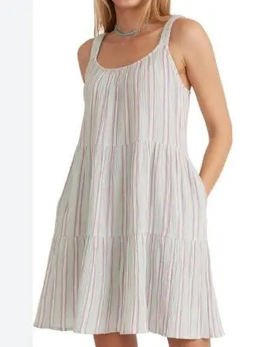 Marine layer | Mint Pink White Leila Stripe Double Cloth Tiered Minidress | XS