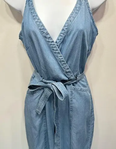 FATE. Natural Fiber Tencel Denim Wrap Front Wide Leg Jumpsuit w Tie Belt Small