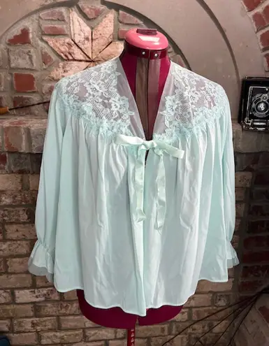 bed jacket satin lace aqua Blue Size L