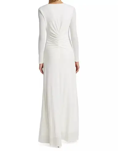 Halston Heritage Ivory V-Neck Ruched Jersey Gown