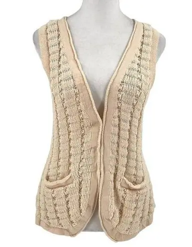 Banana Republic  Cottagecore Crochet Knit Sweater Vest Pockets Cream size Large