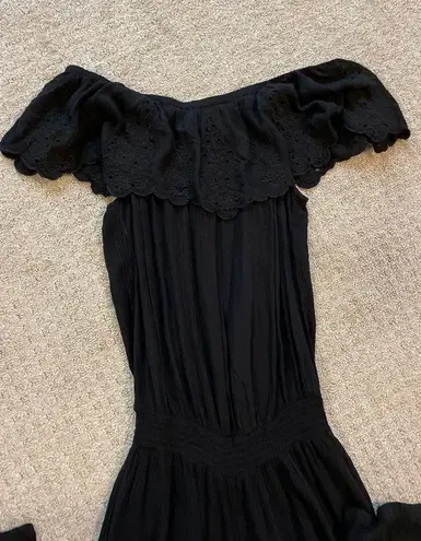 INC I.N.C. Black Crochet Lace Off the Shoulder Jumpsuit L