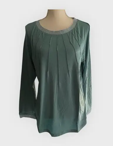 Merokeety NWT Women Green Long Sleeve Pleated Round Neck Elegant Top