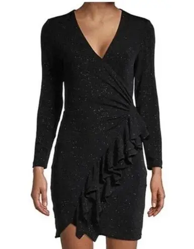 IRO Hime Shimmer Ruffle Bodycon Dress Wrap Black Sparkle Cocktail Size 42/XL