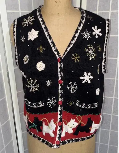Designers Originals Studio Joy Christmas Sweater Vest Large Scottie Black