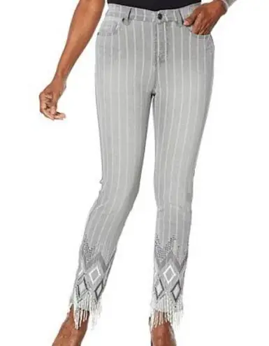 DG2 embroidered beaded fringe jeans size 10