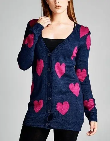 Valentine Hearts Love Sweetheart Cardigan Sweater The Classic Navy Pink Size L Blue Size L