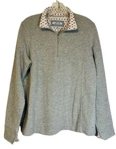 Orvis Sweatshirt Womens Large Gray Flip Cuff 1/4 Zip Pullover Preppy Lightweight