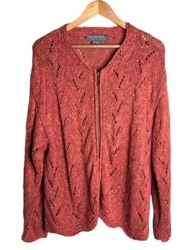 Icelandic Design Linen Cardigan Size Large Zip Up Open Knit Salmon Pink 1998