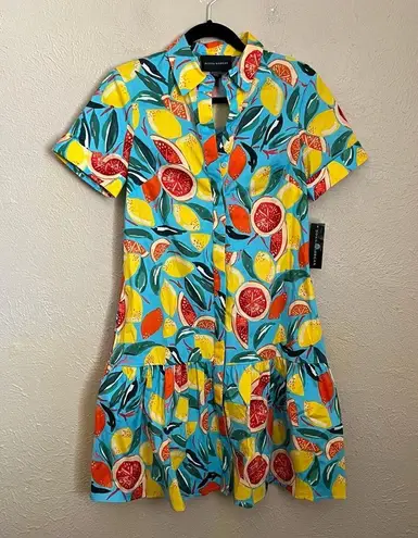 Donna Morgan NWT Fruit Print Short Sleeve Shirtdress 2 Blue Multicolor