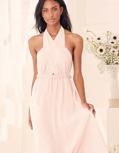 Lulus  Don't Let Go True Blush Halter Maxi Bridesmaid Formal Dress Sz SMALL NWT