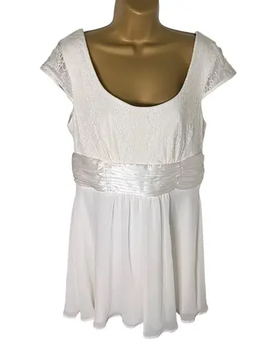 Teeze Me Vintage Y2K Fit & Flare Mini Dress Crisscross Back Lace Bodice White 13