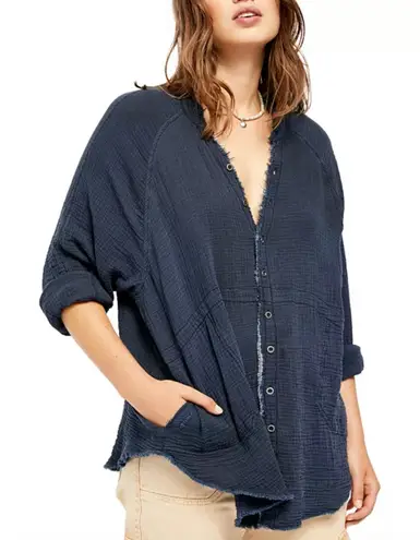 We The Free  Top Womens XS Blue‎ Gauzy Lagom Lagenlook Minimalist Boho Rustic - Image 1