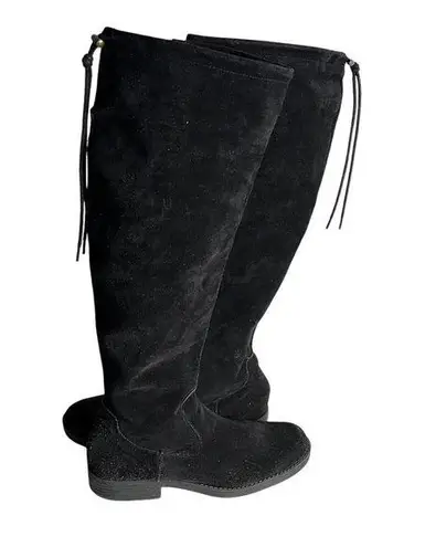 Adam Tucker Black Suede Knee Boots Kody Round Toe 1/2 Zip Low Heel Womens Size 8